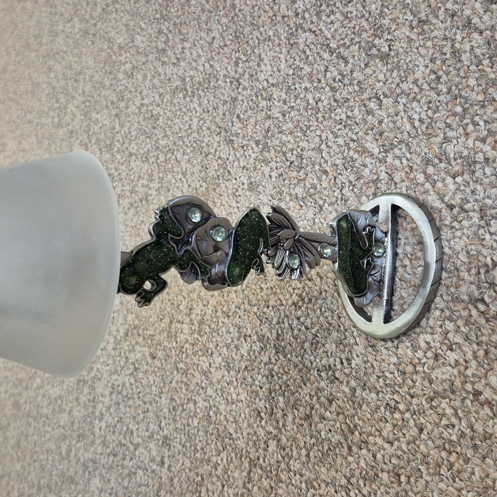 Silver and Green Frog Tea Light Holder Figurine NWOT